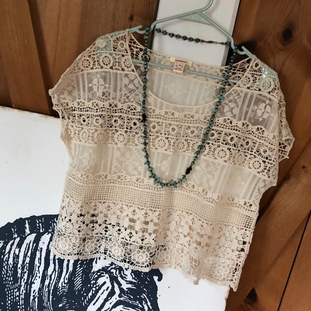 Sundance Catalog Crochet Lace blouse top boho XS cottagecore lagenlook